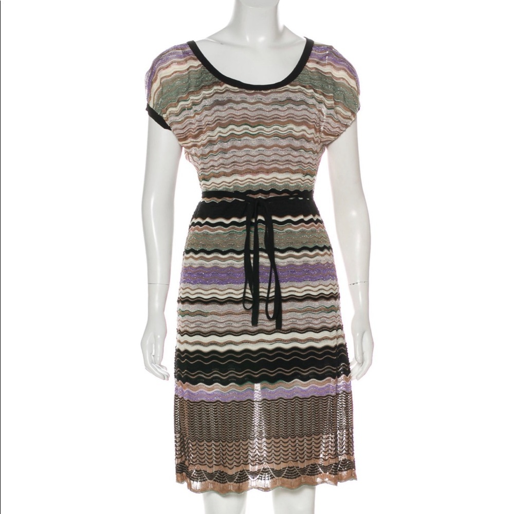 M Missoni Cream Purple Sparkling Belted Dress